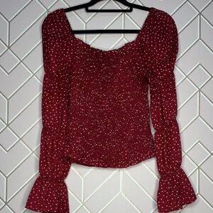 Chic Maroon Polka Dot Women's Blouse Medium